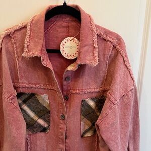 Umgee Women's Rose Distressed Jean Jacket